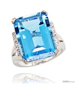 Size 6 - 14k White Gold Diamond Swiss Blue Topaz Ring 12 ct Emerald Cut ... - £842.35 GBP
