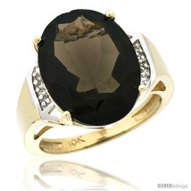 Size 7 - 10k Yellow Gold Diamond Smoky Topaz Ring 9.7 ct Large Oval Stone 16x12  - £532.31 GBP