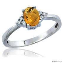 Size 8 - 10K White Gold Natural Whisky Quartz Ring Oval 6x4 Stone Diamond  - £188.62 GBP