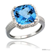 Size 10 - 14k White Gold Diamond Swiss Blue Topaz Ring 5.94 ct Checkerboard  - £509.62 GBP