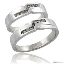 Size 10 - 10k White Gold 2-Piece His (5mm) &amp; Hers (5mm) Diamond Wedding Ring  - £795.84 GBP