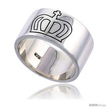 Size 13 - Sterling Silver Men&#39;s Cross and Crown Ring Solid back Flawless Finish  - £91.52 GBP