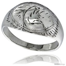 Size 11.5 - Sterling Silver Hand Engraved Dome Ring 7/16 in  - £13.82 GBP