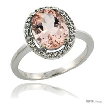 Size 10 - 14k White Gold Diamond Halo Morganite Ring 2.5 carat Oval shape 10X8  - £762.25 GBP