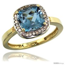 Size 6 - 14k Yellow Gold Diamond London Blue Topaz Ring 2.08 ct Checkerboard  - £455.50 GBP
