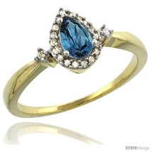 Size 6 - 14k Yellow Gold Diamond London Blue Topaz Ring 0.33 ct Tear Drop 6x4  - £367.61 GBP