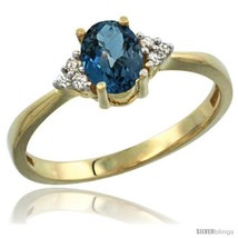 Size 7 - 14k Yellow Gold Ladies Natural London Blue Topaz Ring oval 7x5 Stone  - £292.49 GBP