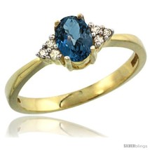 Size 10 - 14k Yellow Gold Ladies Natural London Blue Topaz Ring oval 6x4 Stone  - £251.44 GBP