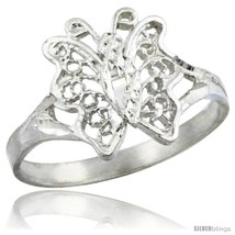 Size 7 - Sterling Silver Butterfly Filigree Ring, 1/2 in -Style  - £11.73 GBP