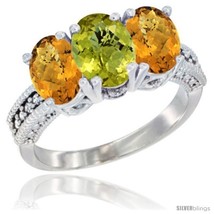 E gold natural lemon quartz whisky quartz sides ring 3 stone oval 7x5 mm diamond accent thumb200