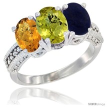 Size 8 - 10K White Gold Natural Whisky Quartz, Lemon Quartz &amp; Lapis Ring  - £419.52 GBP