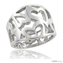 Size 7 - Sterling Silver Cigar Band Ring Cutout Hearts Flawless finish 5/8 in  - £39.69 GBP