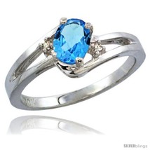 Size 5 - 14k White Gold Ladies Natural Swiss Blue Topaz Ring oval 6x4 Stone  - £414.23 GBP