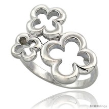 Size 9 - Sterling Silver Three Flower Ring Flawless finish, 3/4 in  - £30.08 GBP