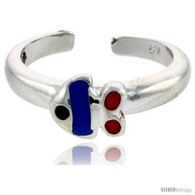 Sterling Silver Child Size Fish Ring, w/ Blue &amp; Red Enamel Design, 1/4in... - £28.27 GBP