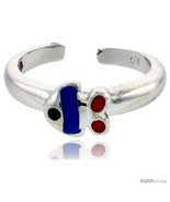 Sterling Silver Child Size Fish Ring, w/ Blue &amp; Red Enamel Design, 1/4in... - £28.72 GBP