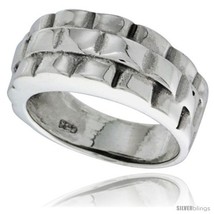 Size 9 - Sterling Silver Basket Weave Design Wedding Band Ring 3/8  - £29.84 GBP