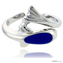 Sterling Silver Child Size Dolphin Ring, w/ Blue Enamel Design, 7/16in  ... - £28.79 GBP