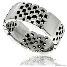 Size 12.5 - Sterling Silver Checkerboard Wedding Band Ring 5/16 in  - £29.23 GBP