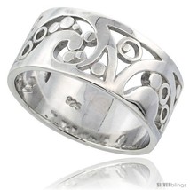 Size 9.5 - Sterling Silver Fancy Ring Flawless finish w/ Spirals &amp; Bubbles, 3/8  - £42.76 GBP