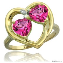 Size 5 - 14k Yellow Gold 2-Stone Heart Ring 6 mm Natural Pink Topaz Stones  - £377.84 GBP