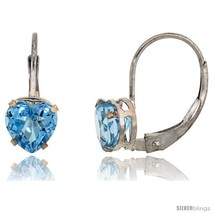 10k White Gold Natural Blue Topaz Heart Leverback Earrings 6mm December  - £98.77 GBP