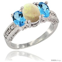 An item in the Jewelry & Watches category: Size 9 - 14k White Gold Ladies Oval Natural Opal 3-Stone Ring with Swiss Blue 