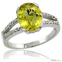 Size 8 - 10k White Gold and Diamond Halo Lemon Quartz Ring 2.4 carat Oval shape  - £387.04 GBP