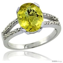 Size 10 - 10k White Gold and Diamond Halo Lemon Quartz Ring 2.4 carat Oval  - £386.96 GBP