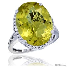Size 6 - 10k White Gold Diamond Lemon Quartz Ring 13.56 ct Large Oval 18x13 mm  - £566.76 GBP