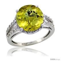 Size 8 - 10k White Gold Diamond Lemon Quartz Ring 5.25 ct Round Shape 11 mm,  - £411.61 GBP