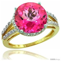 Size 5 - 14k Yellow Gold Diamond Pink Topaz Ring 5.25 ct Round Shape 11 mm, 1/2  - £563.58 GBP