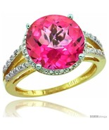 Size 5 - 14k Yellow Gold Diamond Pink Topaz Ring 5.25 ct Round Shape 11 ... - £563.77 GBP