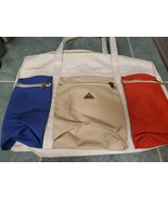 Sarne By Frontrunner Large Tote Bag Colorblock Red, Blue, Beige Zip Vintage - £19.85 GBP