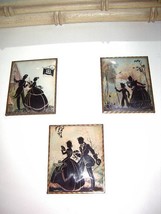 Silhouette Reverse Painted Assortment Wall Art Pictures Vintage Antique Trio - £56.12 GBP
