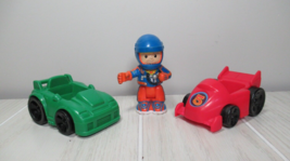 Fisher Price Little People bendable orange race car driver red green rac... - $12.86