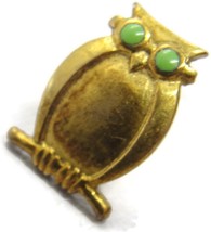  1/20 10K Yellow Gold Owl Green Eyes Pin Collectable Vintage - £39.69 GBP
