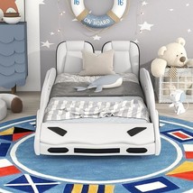Twin Size Race Car-Shaped Platform Bed With Wheels For Kids Toddlers Boys Girls, - £484.31 GBP