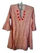 Tommy Bahama Diamond Clip Jacquard 3/4 Bell Sleeve Dress Size Med Coral ... - $49.49