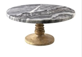 Grey Marble Cake Stand With Wooden Stand 11.0&quot; L x 5.5&quot; H x 11.0&quot; W - £142.43 GBP