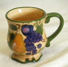 Granada Home Trends Coffee Tea Mug Various Fruit on Tan Green Band &amp;Trim - £10.25 GBP