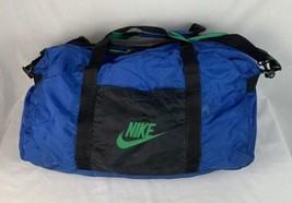 Vintage Nike Duffle Gym Bag Gray Tag Blue Black Shoulder Strap Swoosh 90s - £37.86 GBP