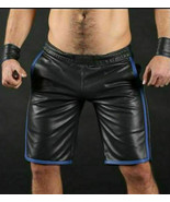 Men&#39;s Lamb Leather Basketball Shorts Real Leather Sports Shorts with Blu... - $147.07 CAD