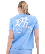 Halfdays Women&#39;s Short Sleeve T-Shirt Forget Me Not Blue Crew Neck Size XS - $41.40 CAD