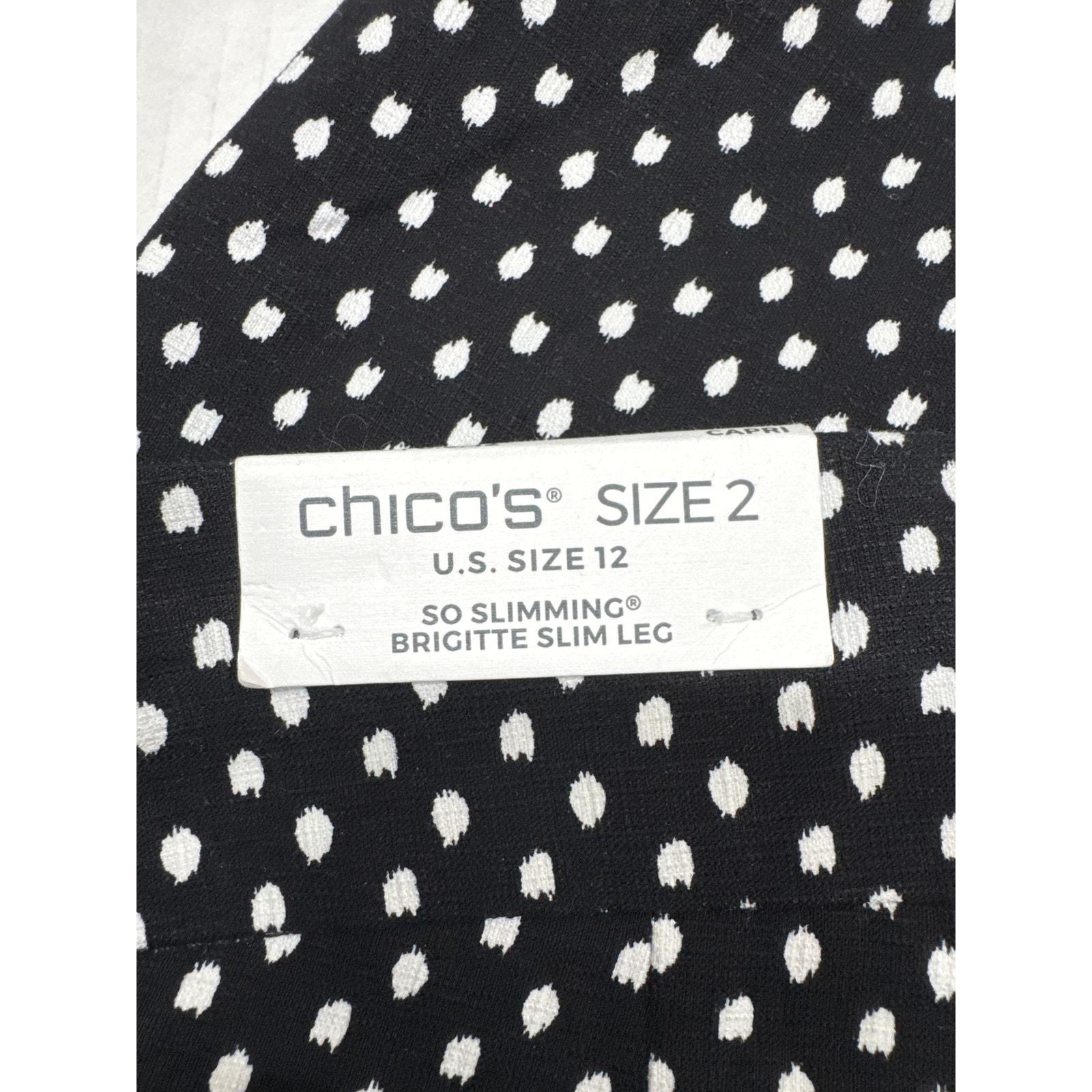 Chico's Black White Polka Dot Pull On Cropped Pants Womens Stretch Size 12 Item image 5