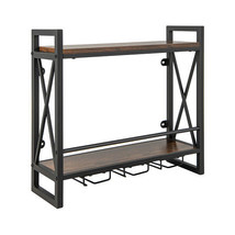 Industrial Wall Mounted Wine Rack with 3 Stem Glass Holders - £79.62 GBP