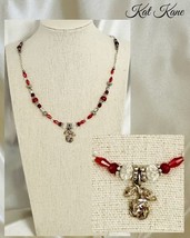 Girls Pretty in Red and Vintage Rose Pendant Necklace - $25.25