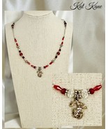 Girls Pretty in Red and Vintage Rose Pendant Necklace - $25.25