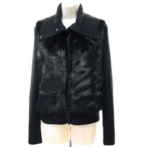 Banana Republic Women&#39;s Faux Fur Snap Cardigan Sweater M Medium Ribbed Black - £34.11 GBP