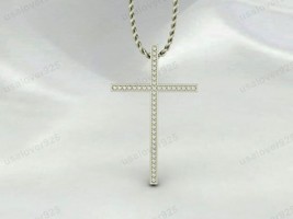 Cross 925 Silver Diamond Stone Unique Minimalist Memorial Gift Pendant N... - $34.65+